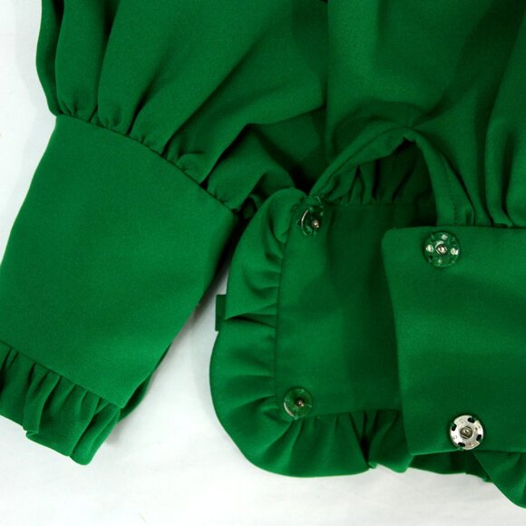 Vintage Les Wilk Collared Belted Ruffle Midi Secretary Geek Dress Green 1960s M - Picture 11 of 11